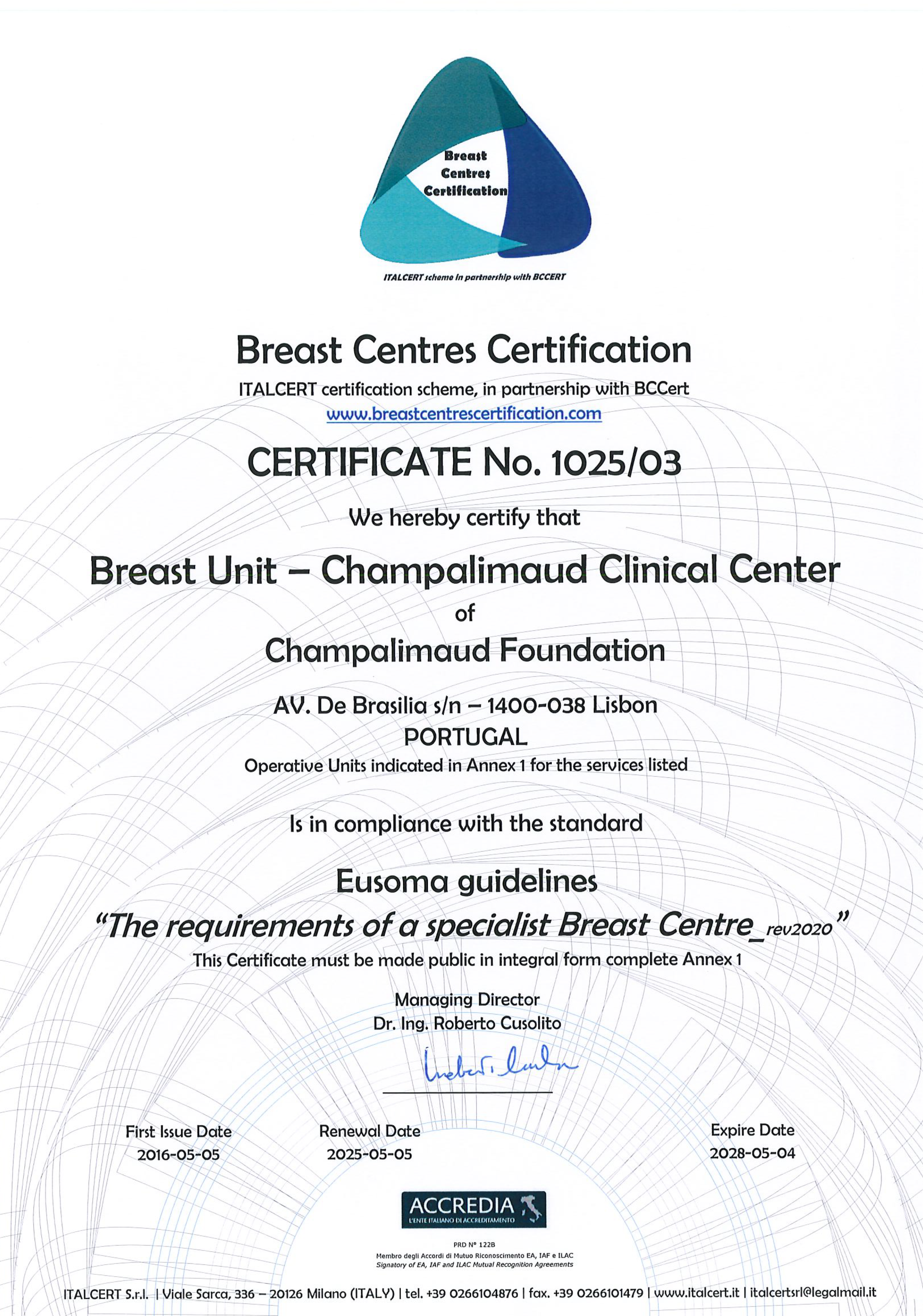 Unidade de Mama - Certificação Unidade de Mama - Certificação